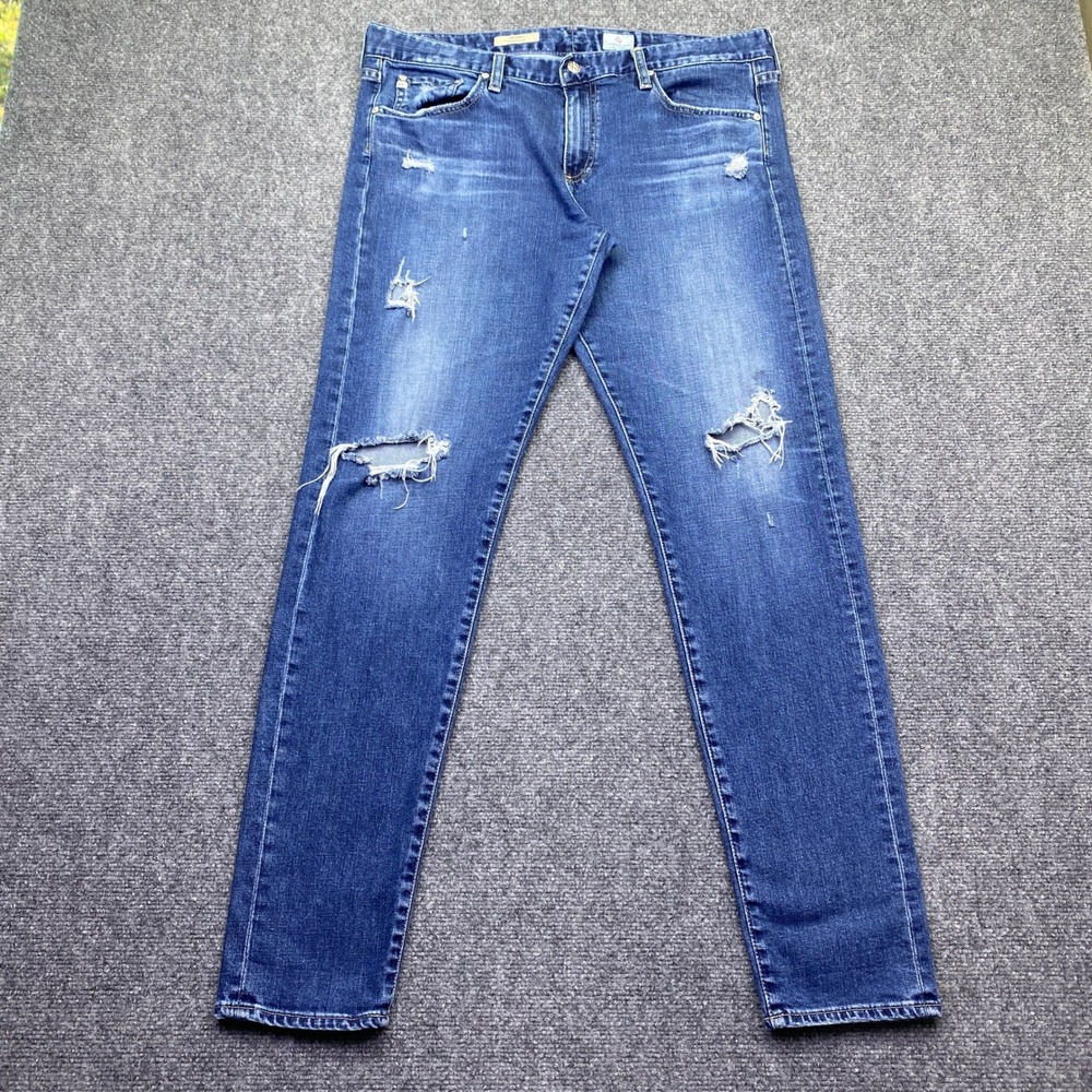 AG Adriano Goldschmied The Nikki Relaxed Skinny Distressed Blue Jeans 32R USA